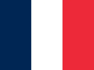 The image shows the national flag of France, featuring three vertical stripes in blue, white, and red from left to right.