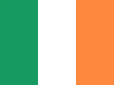 The flag of Ireland with three vertical stripes: green on the left, white in the center, and orange on the right.
